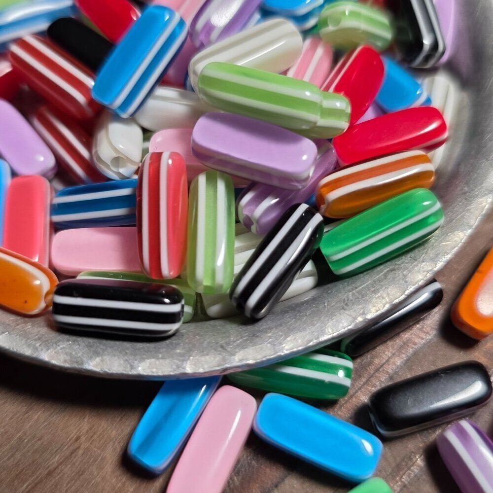 50 New 90s Vintage Multicolor Rainbow White Striped Lucite Resin Beads Bulk Lot